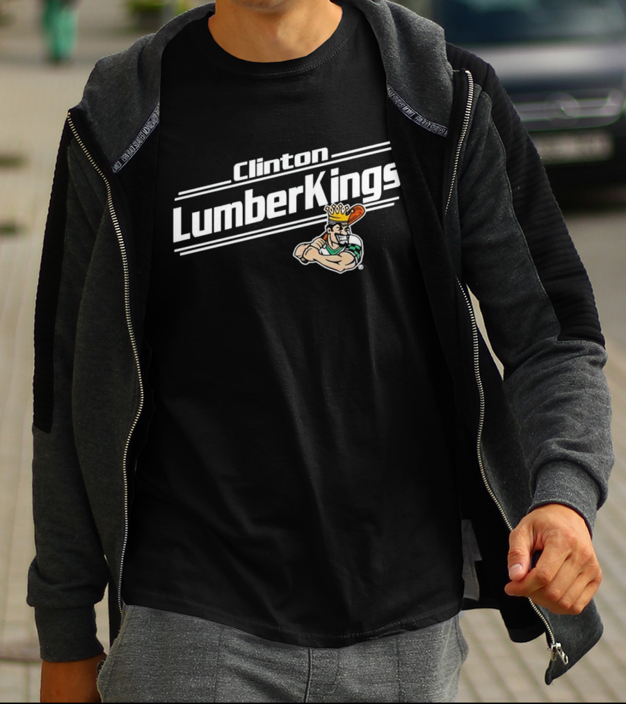 Clinton LumberKings Baseball Team Logo With Lumberjack Holding Bat T-Shirt