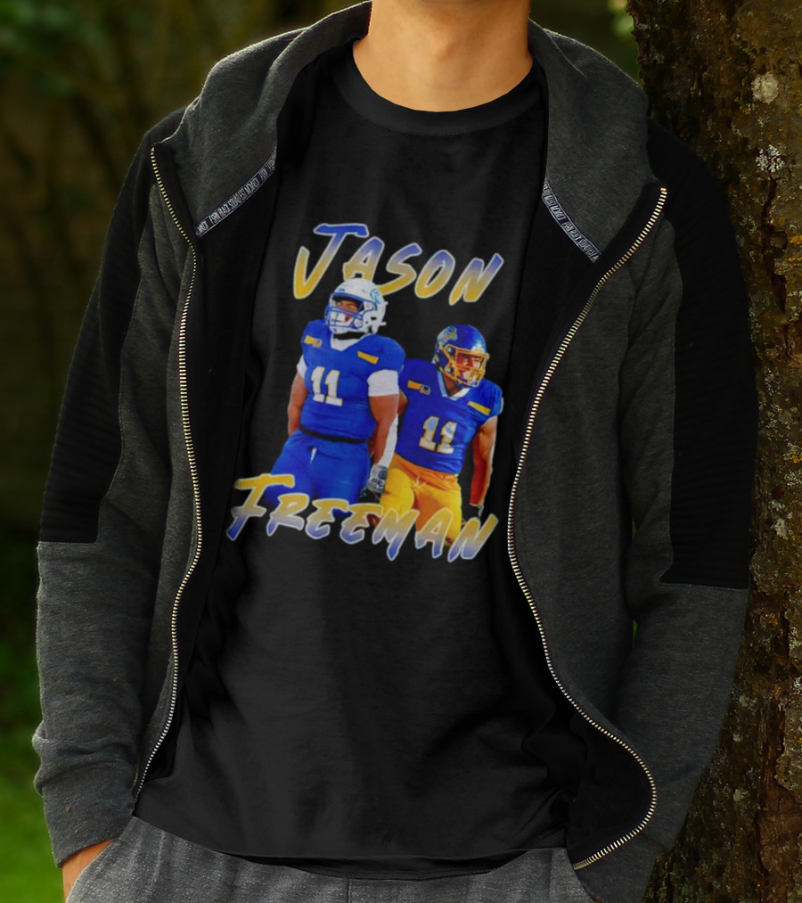 Jason Freeman Football Gameday 11 Blue And Yellow Gear T-Shirt