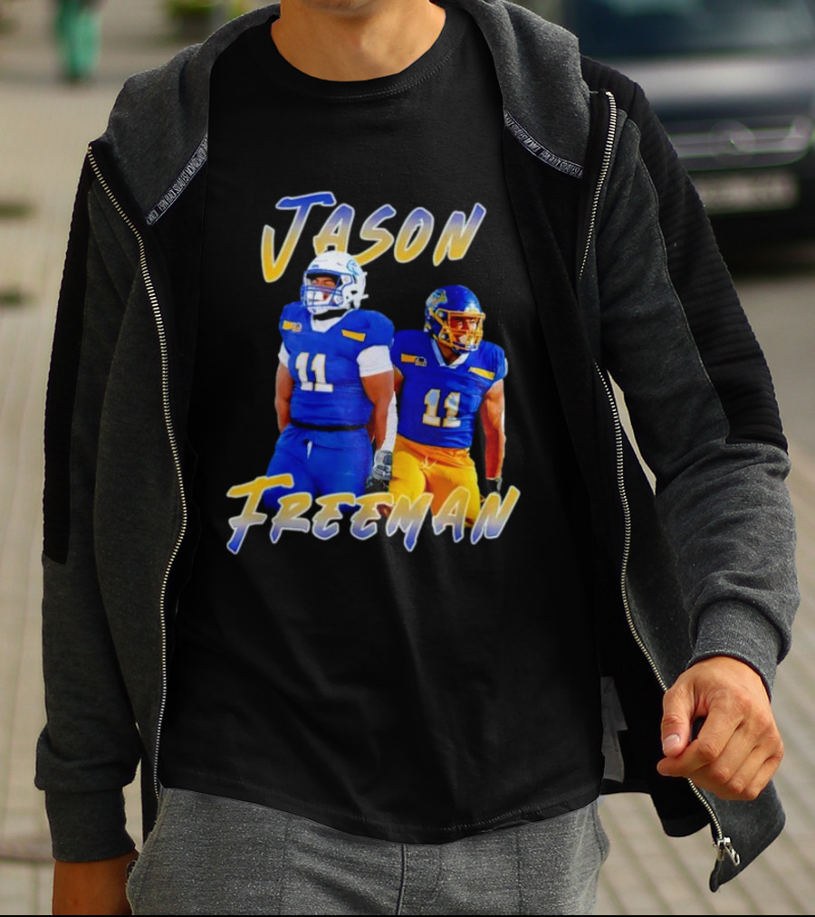 Jason Freeman Football Gameday 11 Blue And Yellow Gear T-Shirt