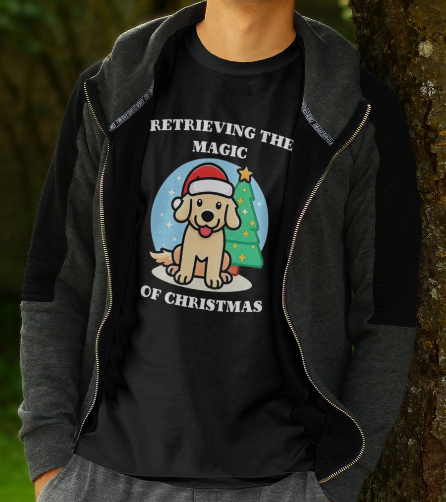 Retrieving The Magic Of Christmas With Santa Dog And Christmas Tree T-Shirt