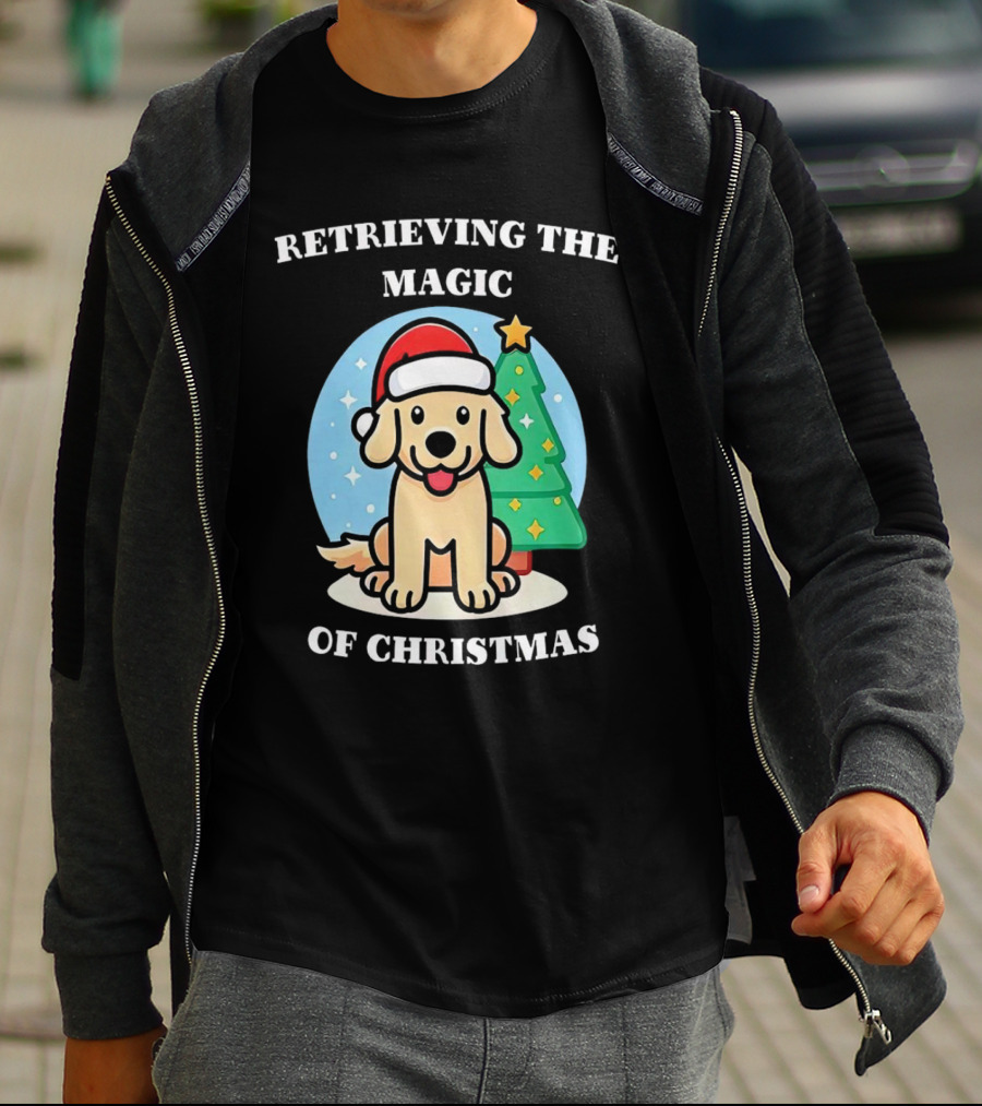 Retrieving The Magic Of Christmas With Santa Dog And Christmas Tree T-Shirt