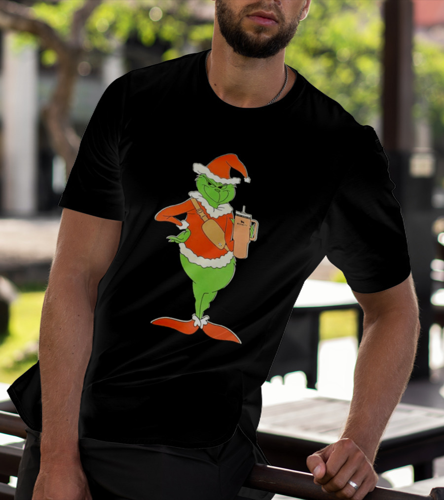 Grinch Santa Stanley Christmas Holiday Cheer Scene T-Shirt