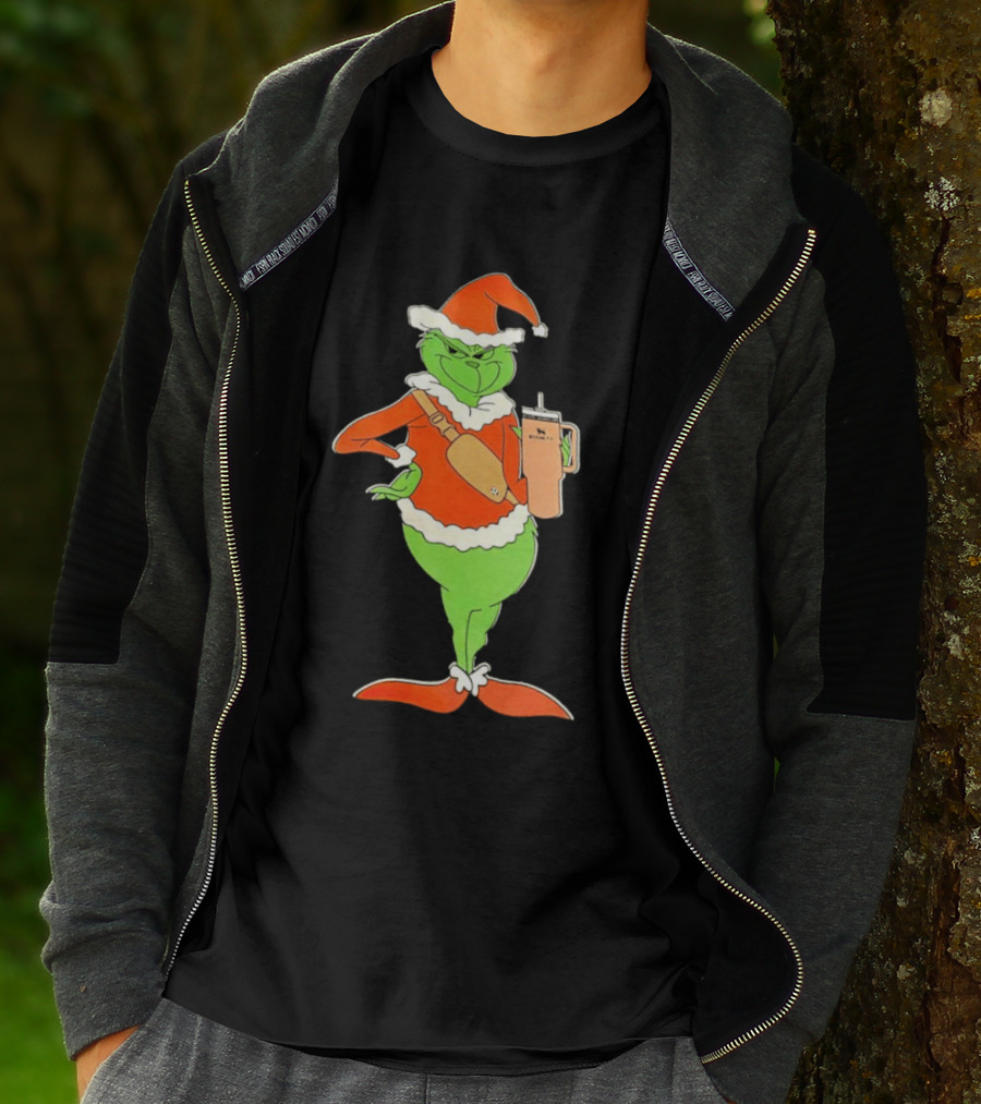 Grinch Santa Stanley Christmas Holiday Cheer Scene T-Shirt