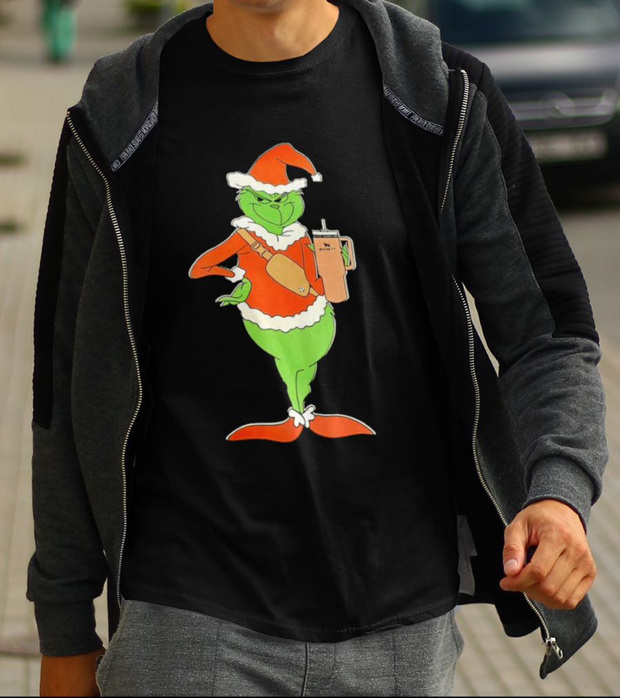 Grinch Santa Stanley Christmas Holiday Cheer Scene T-Shirt