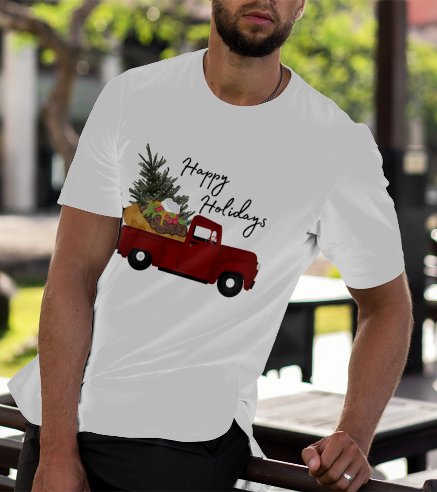 Happy Holidays Red Truck With Taco And Tree T-Shirt
