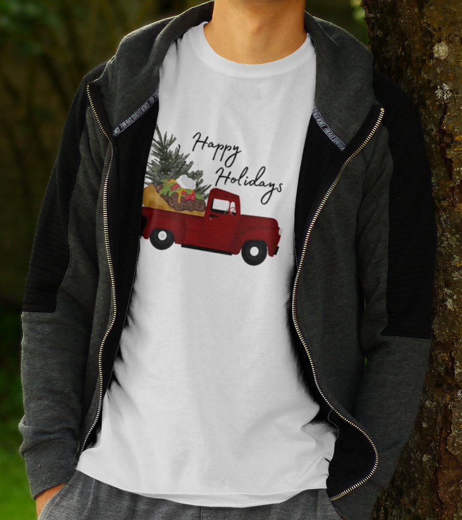 Happy Holidays Red Truck With Taco And Tree T-Shirt