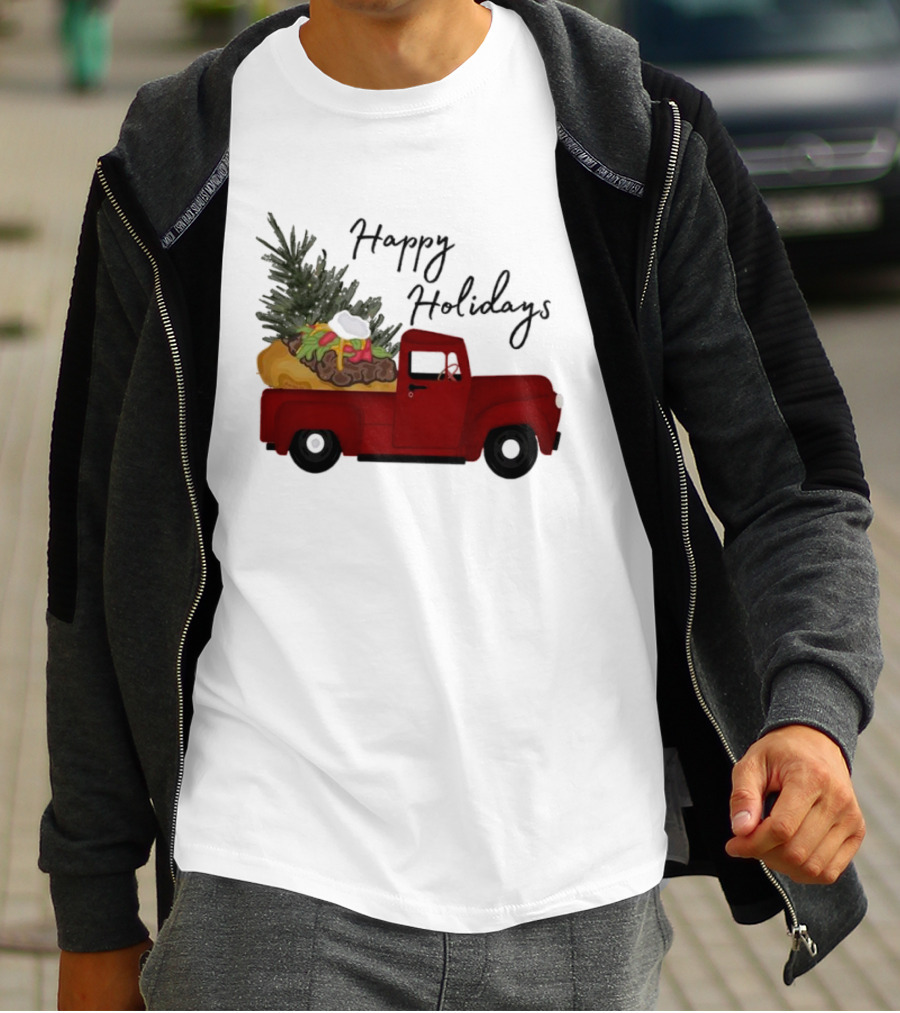 Happy Holidays Red Truck With Taco And Tree T-Shirt