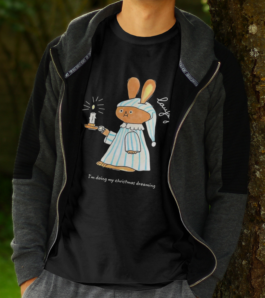 Laufey Bunny In Pajamas Holding Candle I'm Doing My Christmas Dreaming T-Shirt