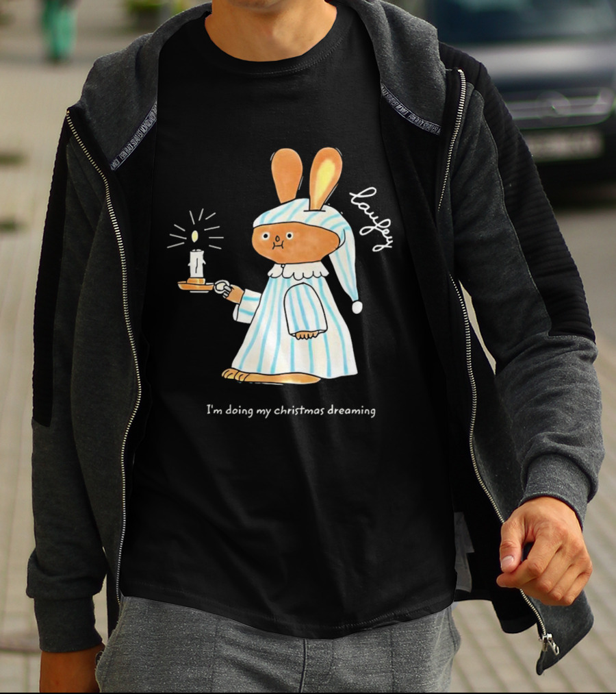 Laufey Bunny In Pajamas Holding Candle I'm Doing My Christmas Dreaming T-Shirt