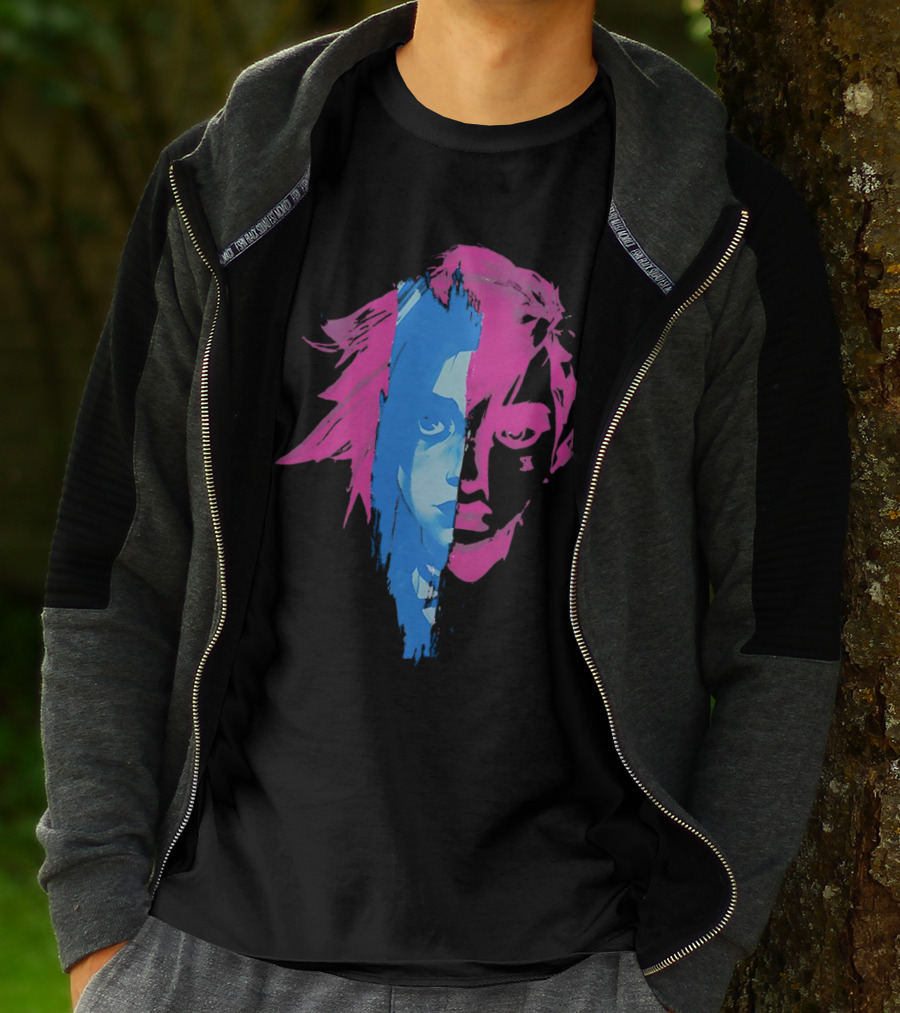 Arcane Vi And Jinx Split Face Blue And Pink T-Shirt
