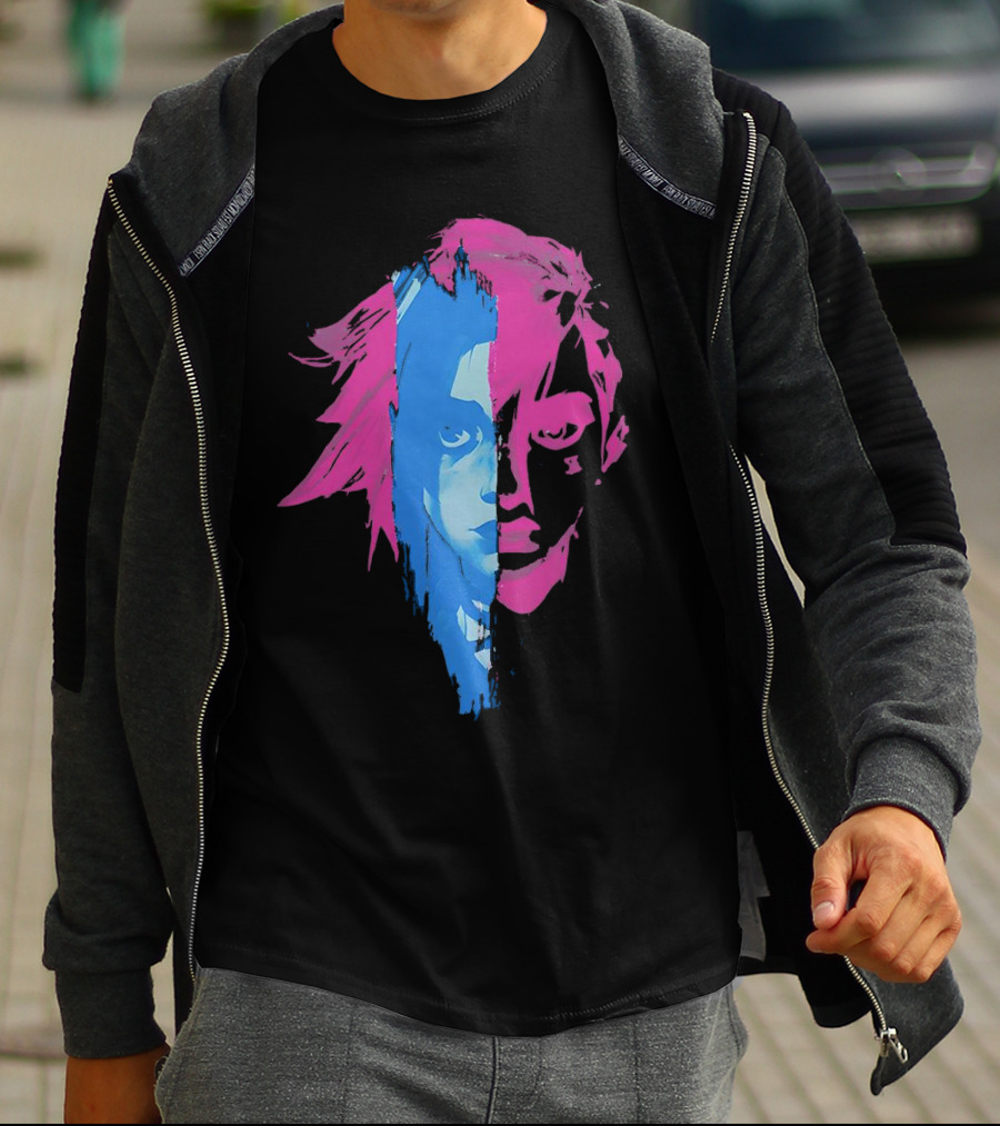 Arcane Vi And Jinx Split Face Blue And Pink T-Shirt