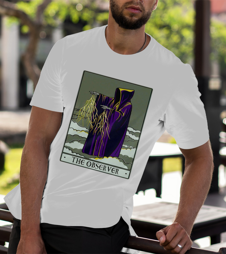 The Observer Hooded Figure With Lightning Tarot Card T-Shirt