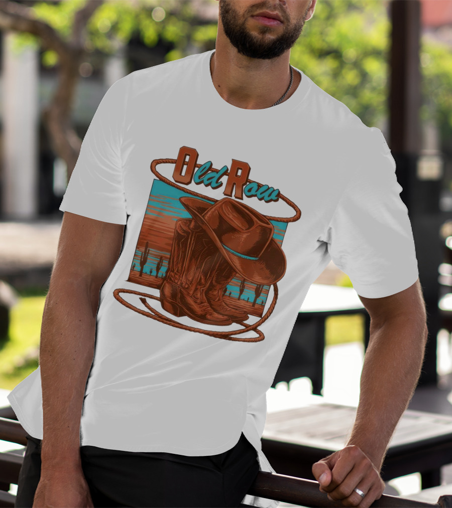 Old Row Western Cowboy Boots And Hat Desert Scene T-Shirt
