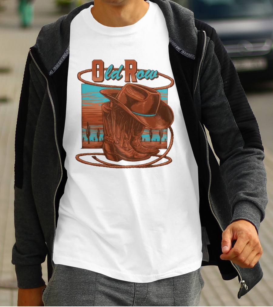 Old Row Western Cowboy Boots And Hat Desert Scene T-Shirt