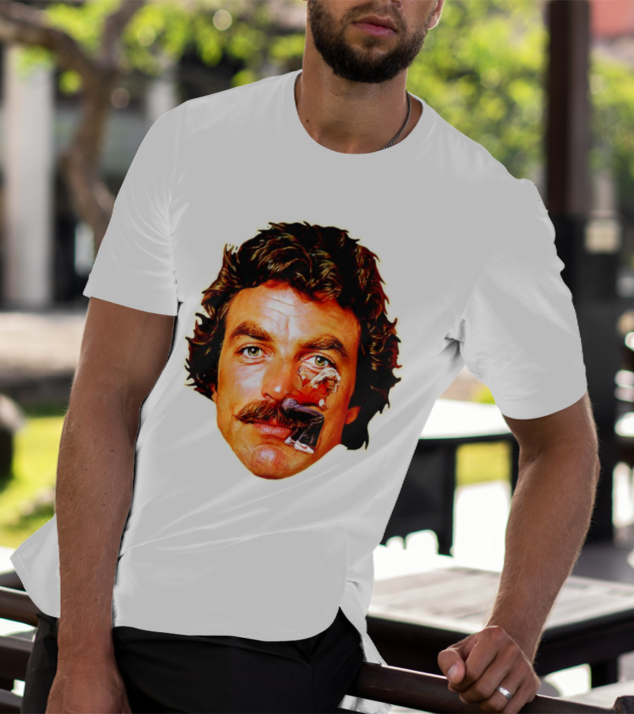 Tom Selleck Mustache Ride Head Portrait With Man T-Shirt