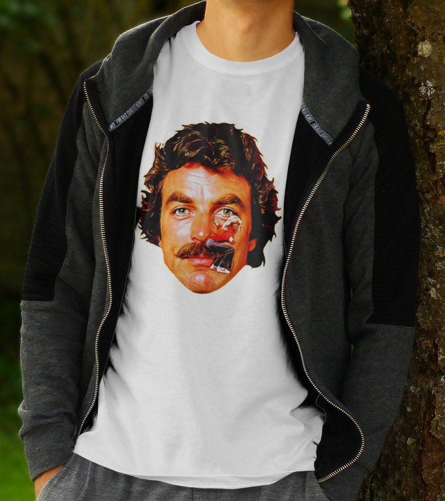 Tom Selleck Mustache Ride Head Portrait With Man T-Shirt
