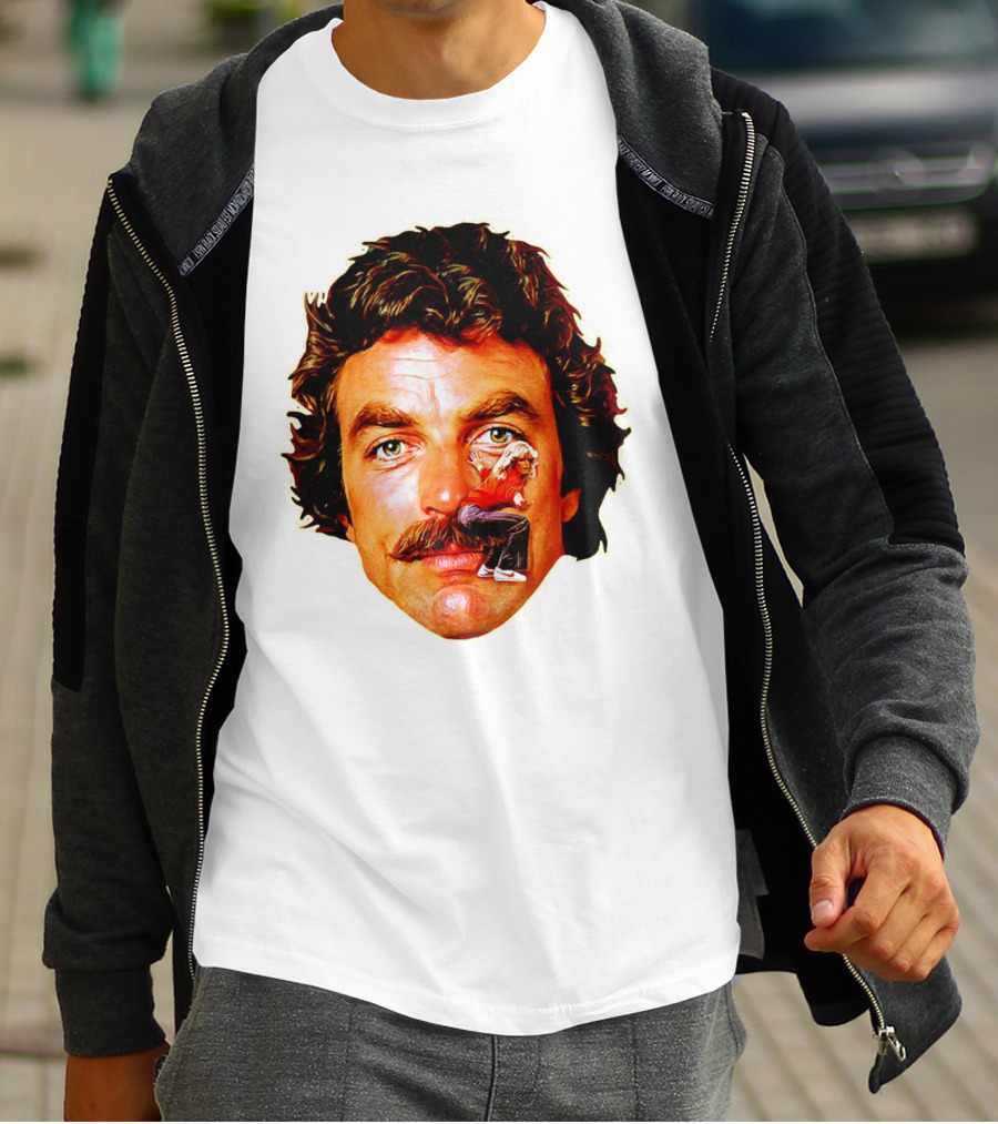 Tom Selleck Mustache Ride Head Portrait With Man T-Shirt