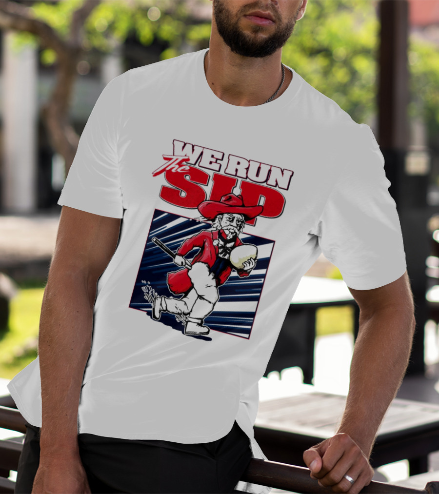 We Run The Sip Ole Miss Rebels Football Mascot Running With Ball T-Shirt