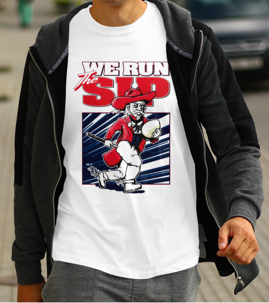 We Run The Sip Ole Miss Rebels Football Mascot Running With Ball T-Shirt