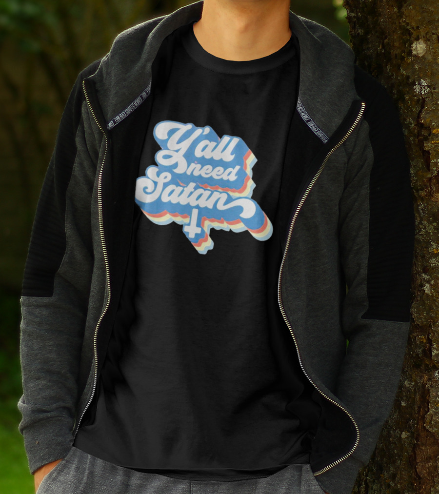 Y’all Need Satan Retro Style Text With Inverted Cross T-Shirt