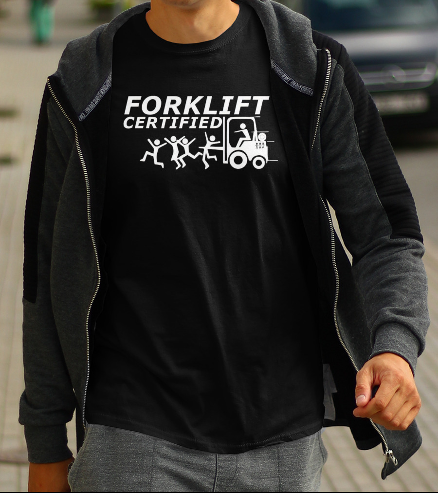 Forklift Certified Humor Stick Figures Running From Forklift T-Shirt