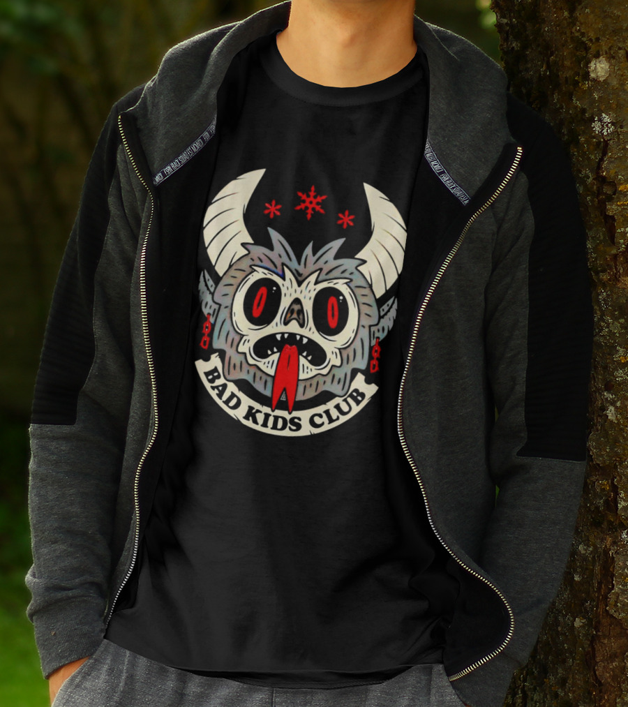 Krampus Bad Kids Club Demon Mask With Horns And Red Eyes T-Shirt