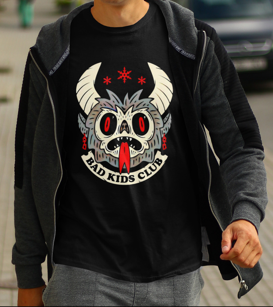 Krampus Bad Kids Club Demon Mask With Horns And Red Eyes T-Shirt