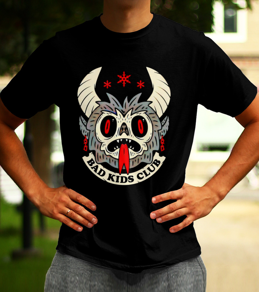 Krampus Bad Kids Club Demon Mask With Horns And Red Eyes T-Shirt