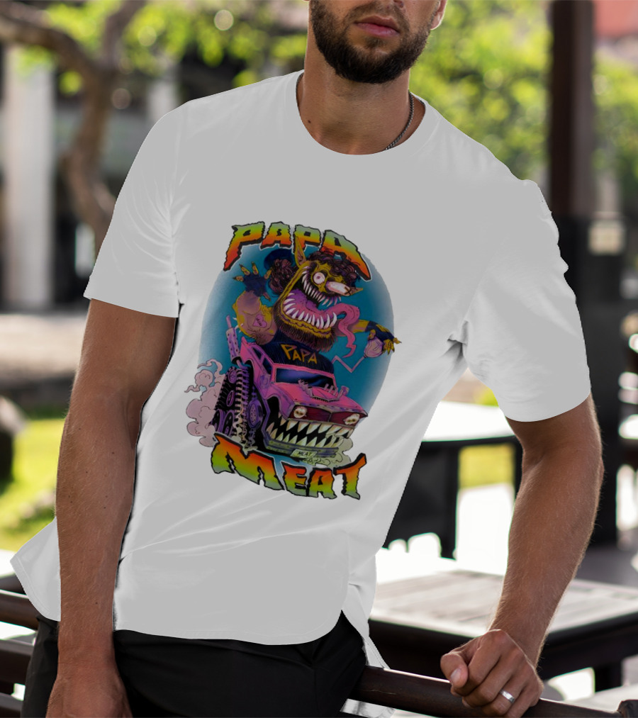 PAPA MEAT Monster Truck Cartoon Art Style Vintage Retro T-Shirt