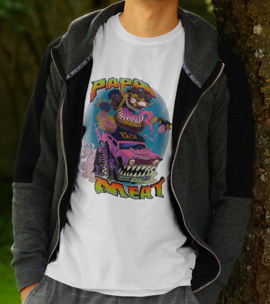 PAPA MEAT Monster Truck Cartoon Art Style Vintage Retro T-Shirt