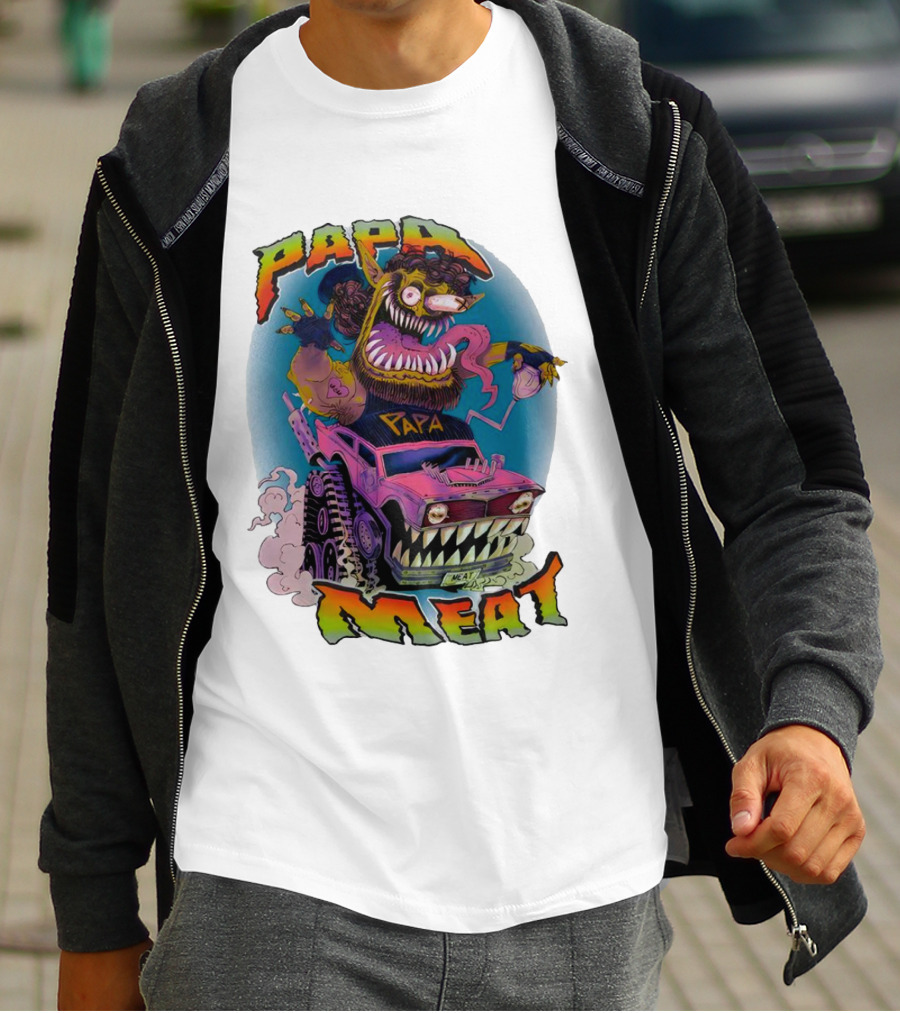 PAPA MEAT Monster Truck Cartoon Art Style Vintage Retro T-Shirt