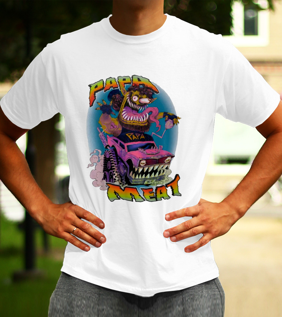 PAPA MEAT Monster Truck Cartoon Art Style Vintage Retro T-Shirt