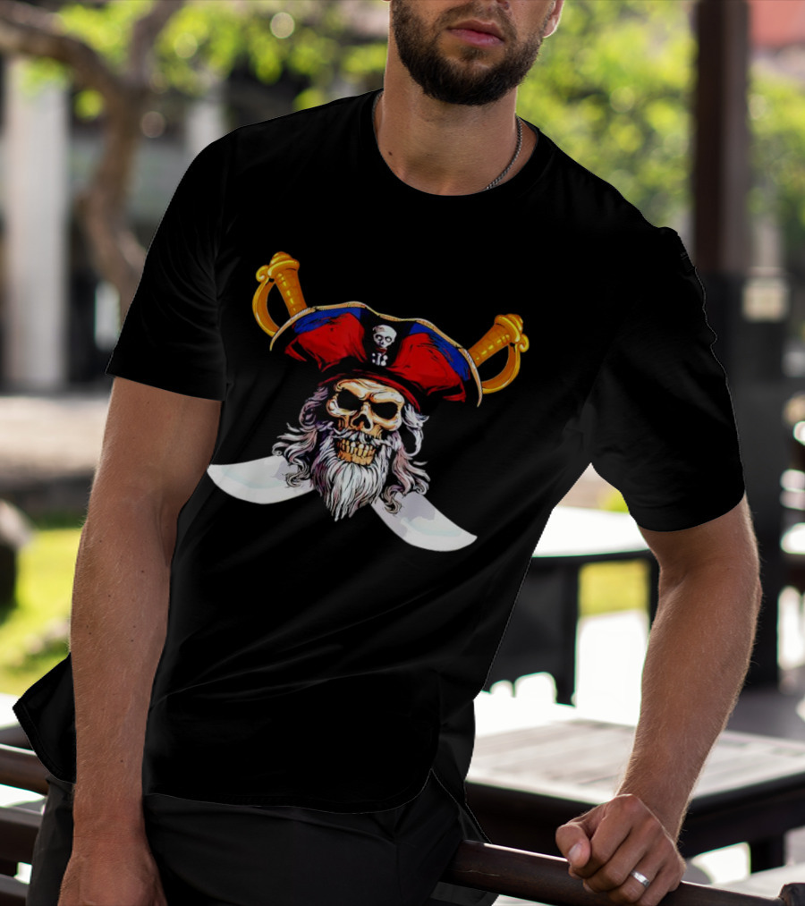 Pirate Skull With Red Hat And Crossed Swords T-Shirt