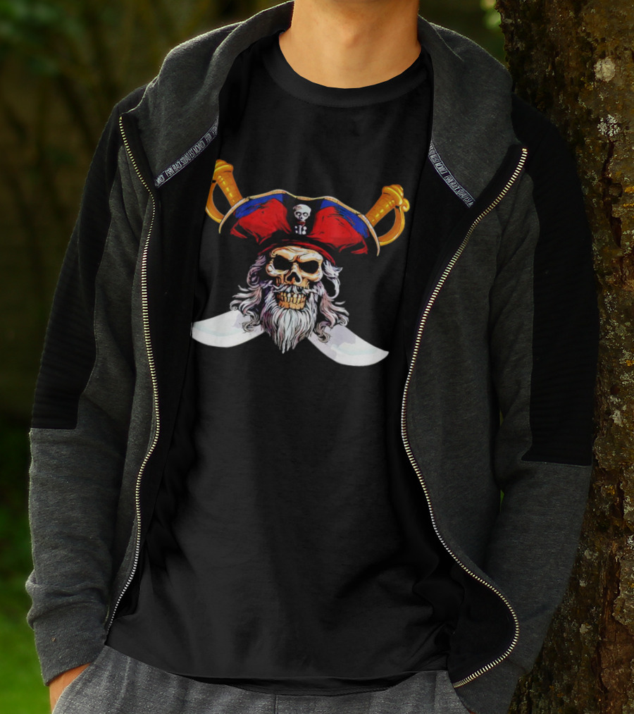 Pirate Skull With Red Hat And Crossed Swords T-Shirt