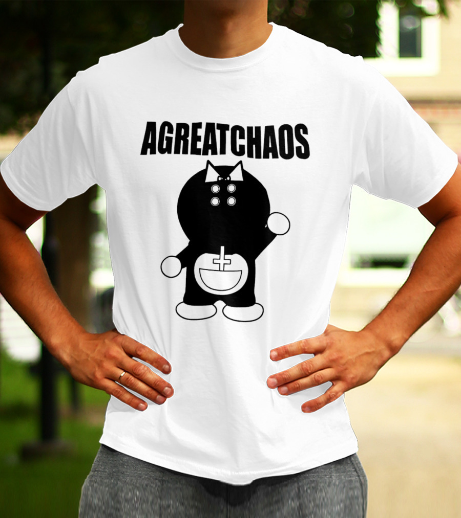 AGREATCHAOS Doraemon Silhouette With Cross T-Shirt