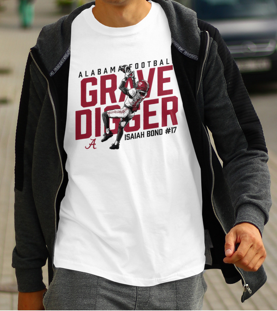 Alabama Football Isaiah Bond #17 Grave Digger Crimson Tide T-Shirt