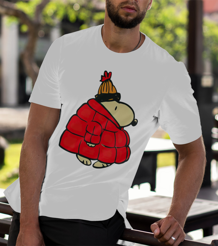 Snopy Puffer Coat Winter Christmas Beanie T-Shirt