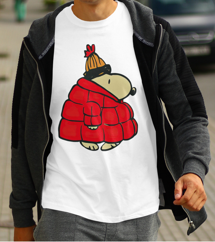 Snopy Puffer Coat Winter Christmas Beanie T-Shirt