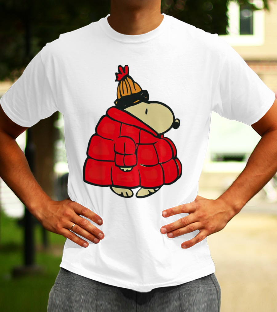 Snopy Puffer Coat Winter Christmas Beanie T-Shirt