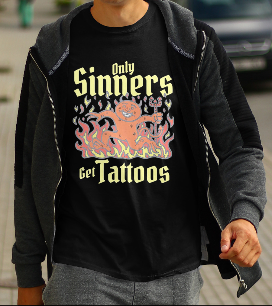 Only Sinners Get Tattoos Flaming Devil T-Shirt