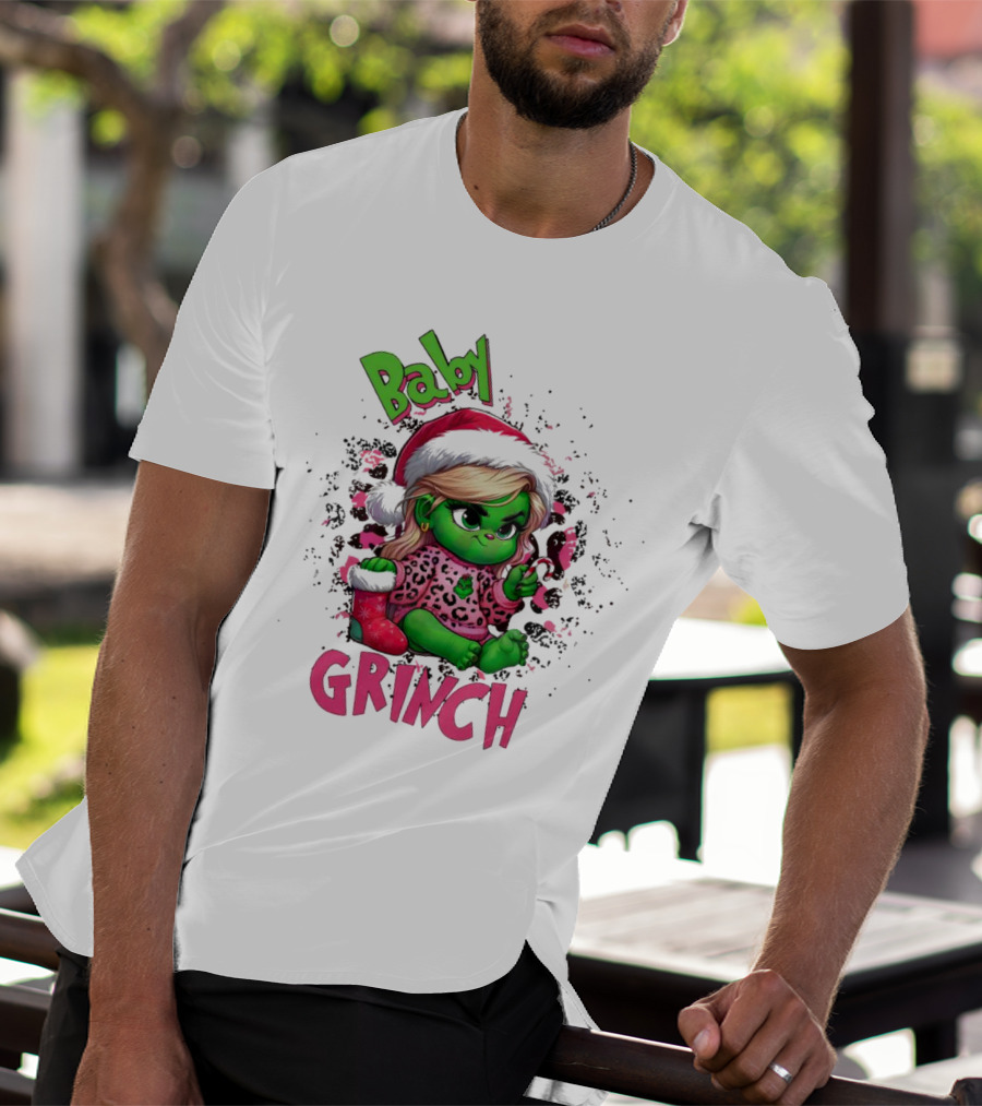 Baby Grinch Pink Leopard Christmas T-Shirt