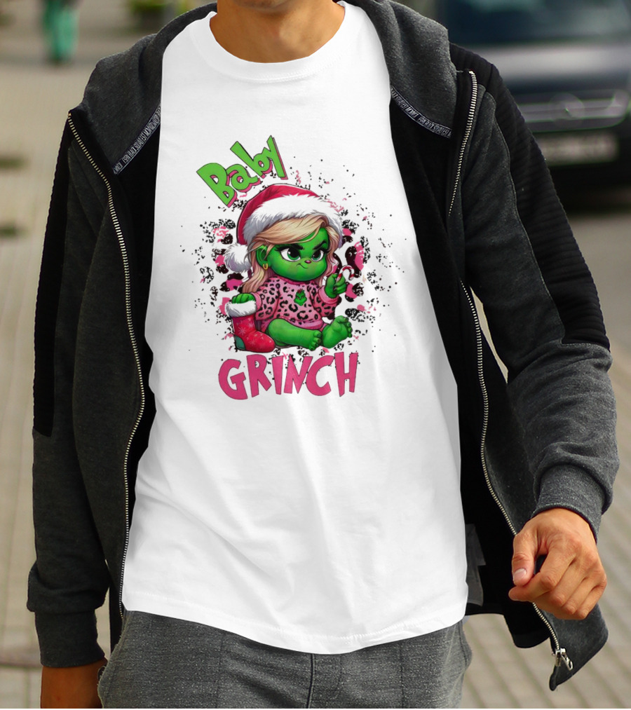 Baby Grinch Pink Leopard Christmas T-Shirt