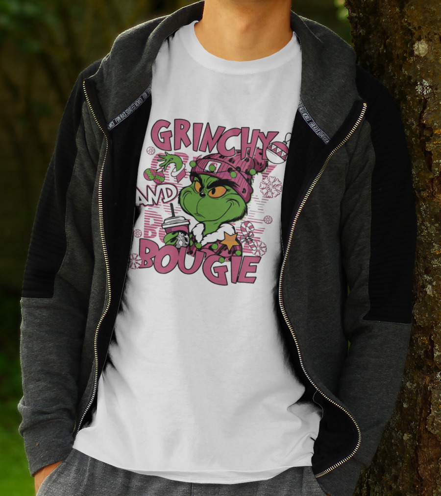 Grinchy And Bougie Pink Christmas Holiday T-Shirt