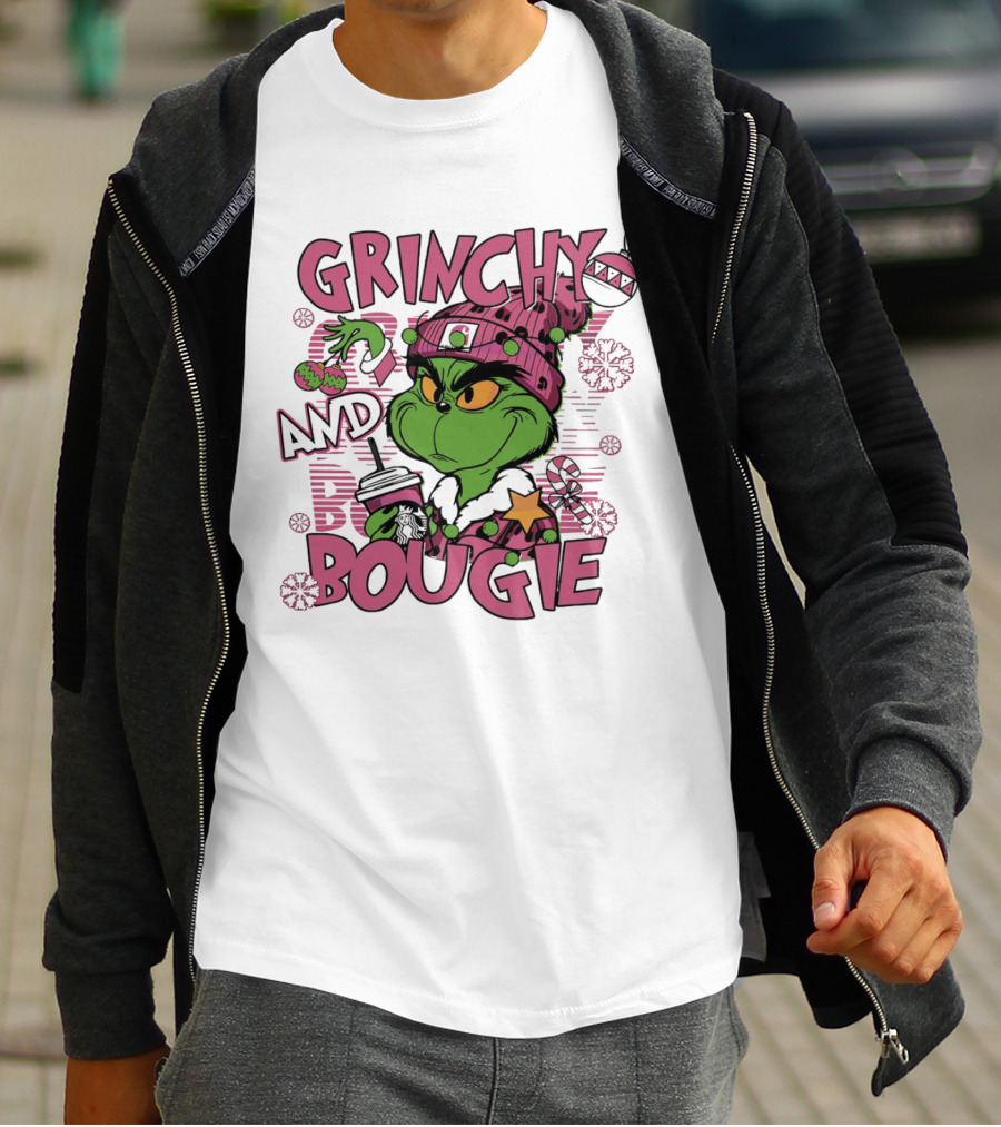 Grinchy And Bougie Pink Christmas Holiday T-Shirt
