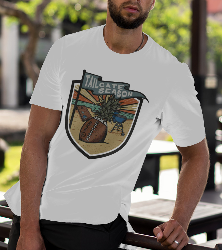 Tailgate Season Vapor Football Pineapple Grill Beach Scene T-Shirt