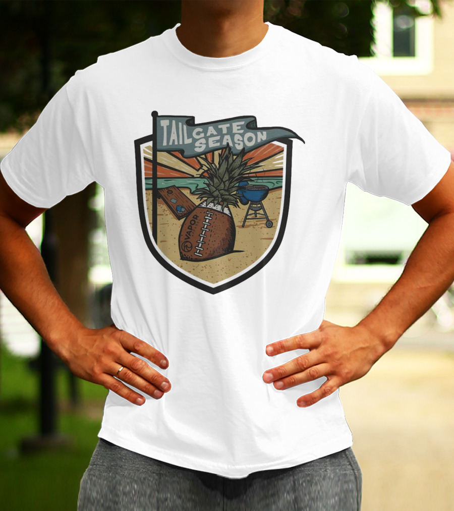 Tailgate Season Vapor Football Pineapple Grill Beach Scene T-Shirt