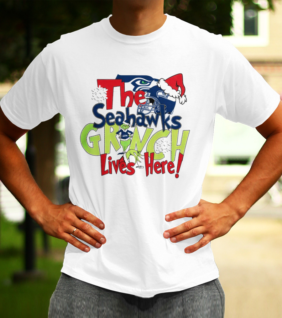 The Seattle Seahawks Grinch Lives Here Christmas T-Shirt