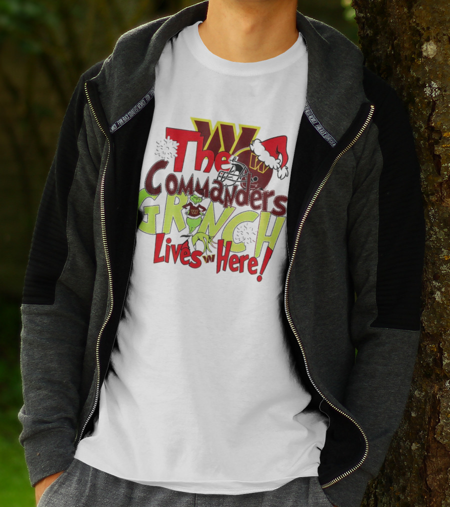 Washington Commanders Grinch Lives Here Christmas Football Holiday Cheer T-Shirt