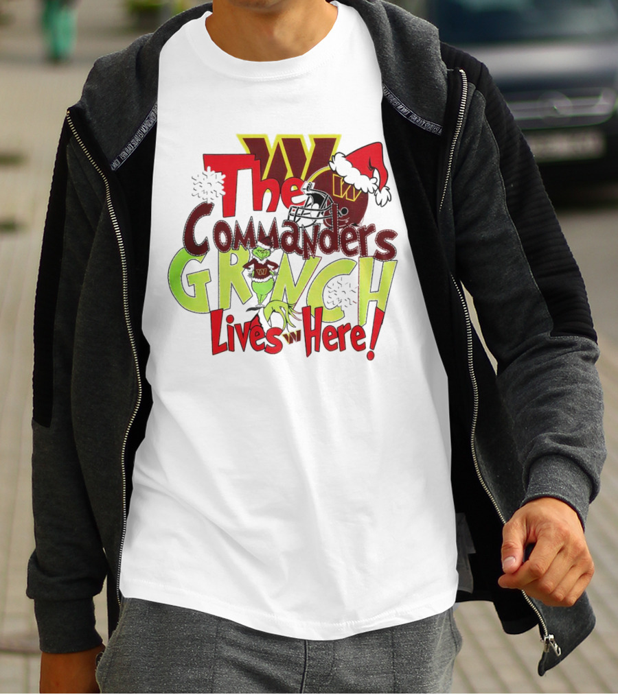Washington Commanders Grinch Lives Here Christmas Football Holiday Cheer T-Shirt