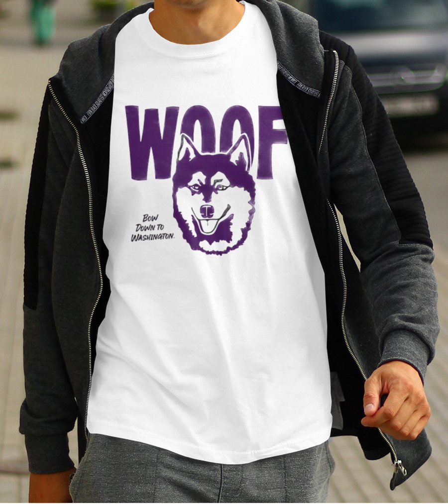 Woof Bow Down To Washington Huskies T-Shirt